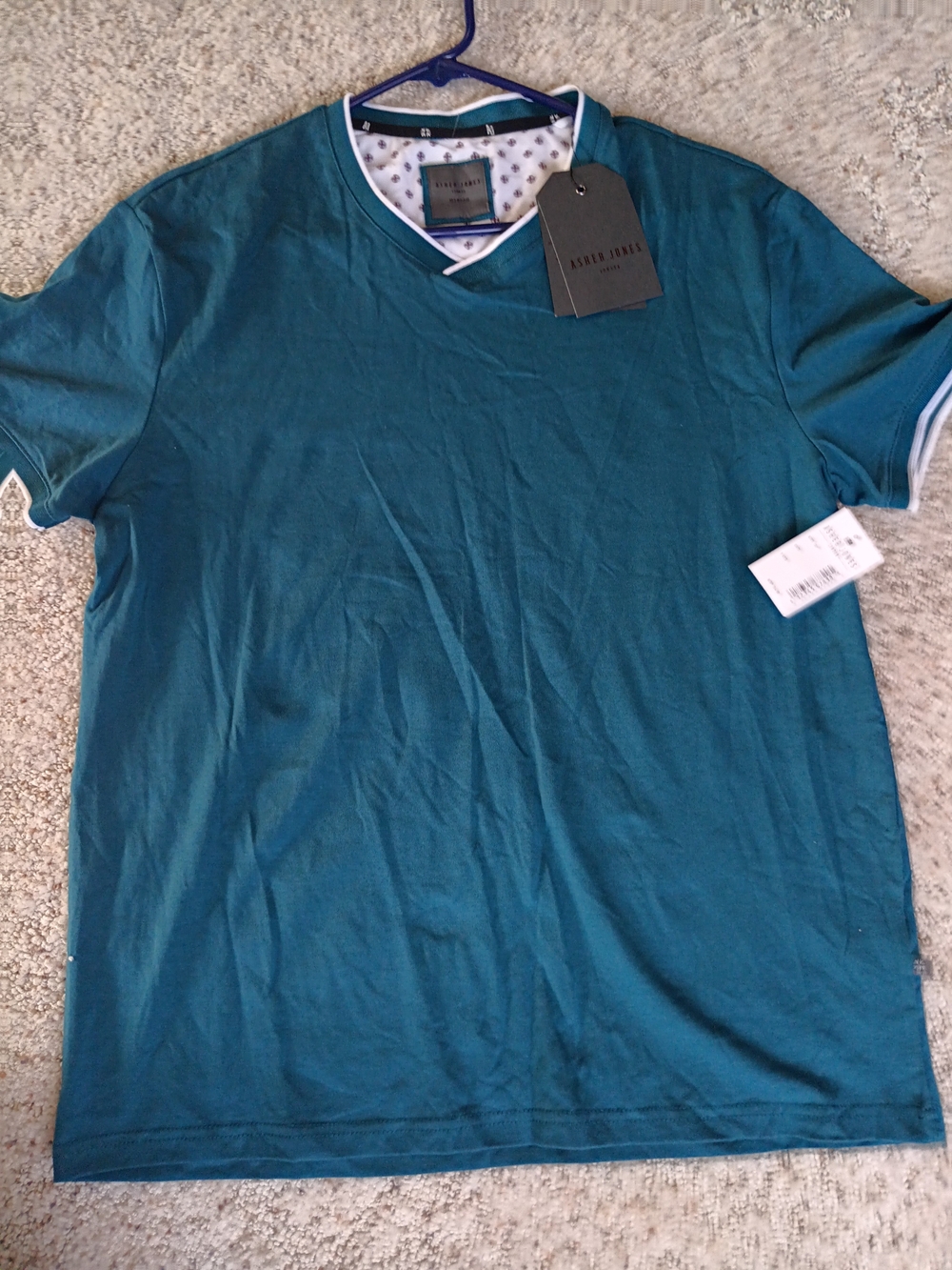 Men's V-Neck Polo Tee in Teal with Contrast Trim